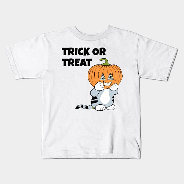 Halloween Cat with Pumpkin on Head Kids T-Shirt by Sue Cervenka